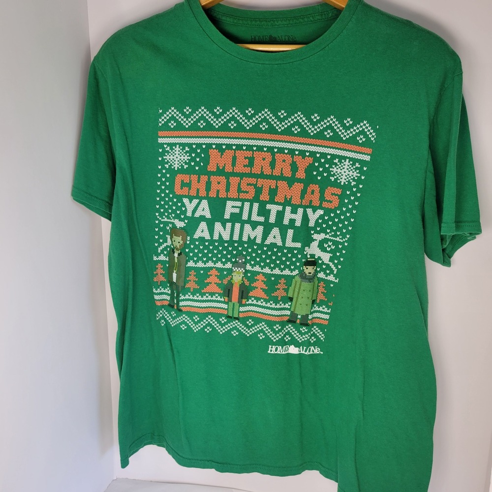 Home Alone Merry Christmas Ya Filthy Animal Green Graphic T-Shirt XL Mens